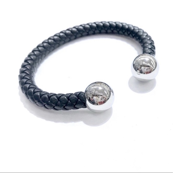 Stainless Steel Plain Ball LEATHER MEN CUFF BRAC. - Picture 7 of 8